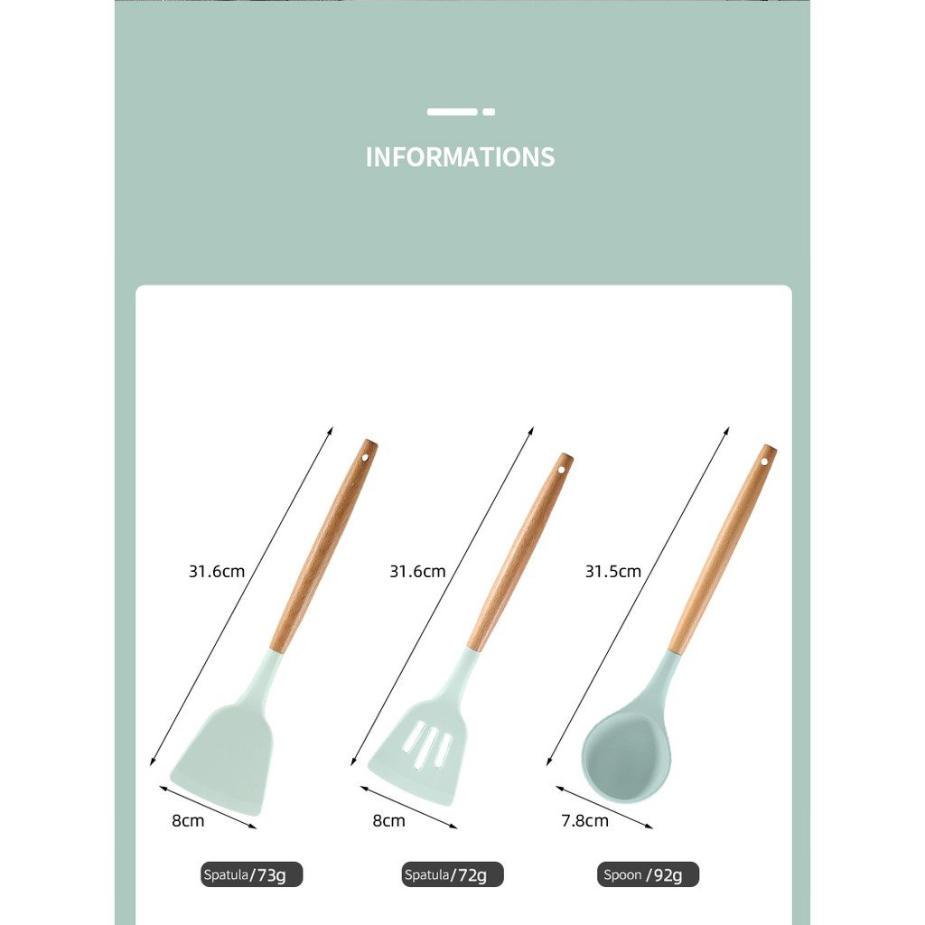 (SG Stock)Rumahhome11 PCS Cooking Utensils Set Non-Stick Spatula Shovel Wooden Handle Kitchenware with Storage