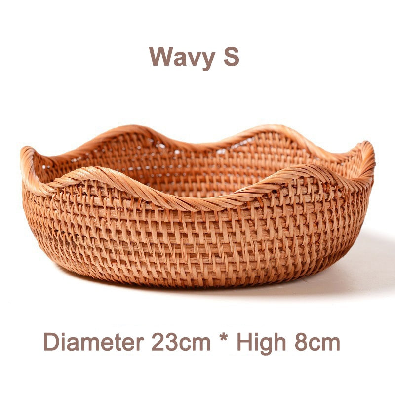 Rumahhome Hand-Woven Rattan Basket Fruit Container Makeup Storage Bread Box Kitchen Bathroom Storage Baskets