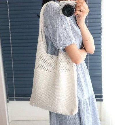 Korea Retro Hollow Knitted Bag Hollow Mesh Woven Bags Cotton Rope Knitting Women Shoulder Bags Female Woven Bag