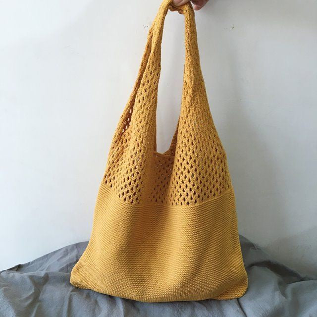 Korea Retro Hollow Knitted Bag Hollow Mesh Woven Bags Cotton Rope Knitting Women Shoulder Bags Female Woven Bag