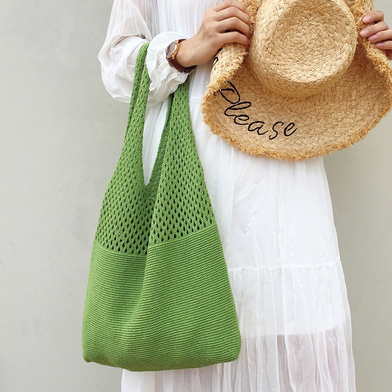 Korea Retro Hollow Knitted Bag Hollow Mesh Woven Bags Cotton Rope Knitting Women Shoulder Bags Female Woven Bag