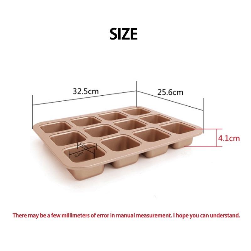 Carbon Steel 12 Cavity Muffin Pan Non-Stick Bakeware Square Pan Mould for Brownie 12 Hole Baking Tray Cupcake