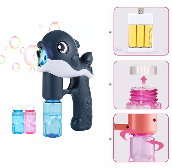 Kid's Bubble Machine Set Automatic Blowing Bubble Gun Toy with LED Light Music