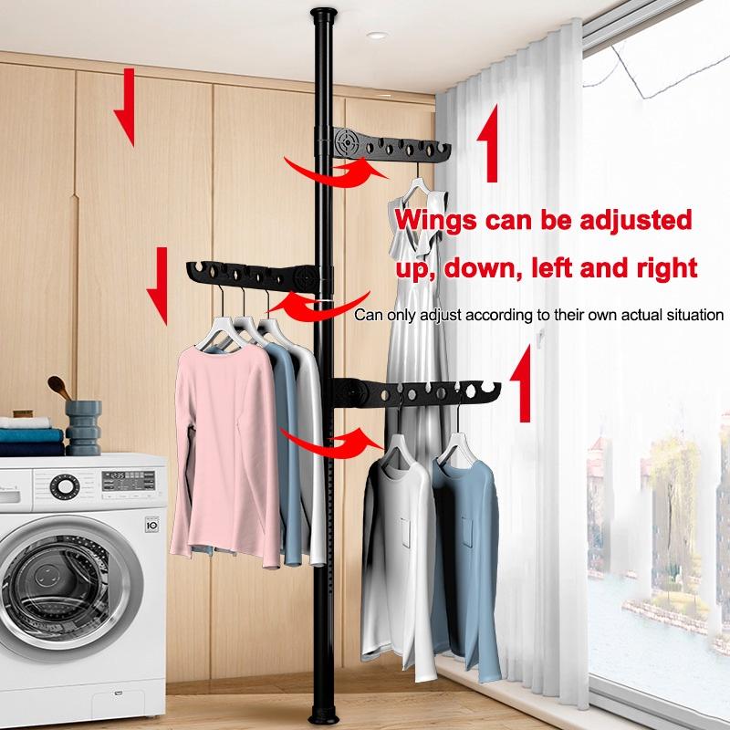 Rumahhome Adjustable Clothes Drying Rack Floor To Ceiling Tension Pole Hanger Stand Bedroom Telescopic Coat Hanger