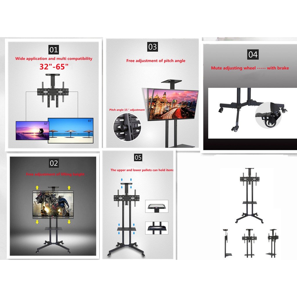 TV stand For 32-65 inch LCD TV mobile bracket adjustable mobile all-in-one TV floor cart
