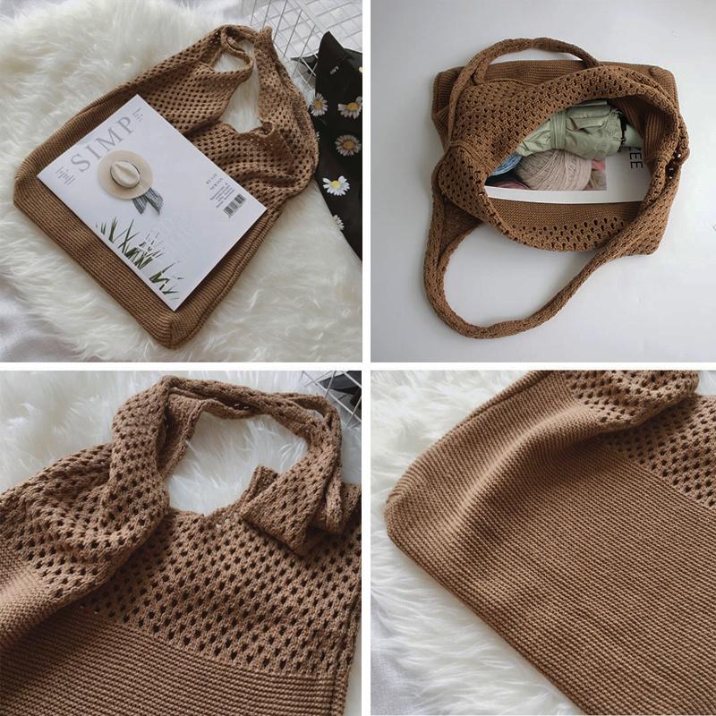 Korea Retro Hollow Knitted Bag Hollow Mesh Woven Bags Cotton Rope Knitting Women Shoulder Bags Female Woven Bag