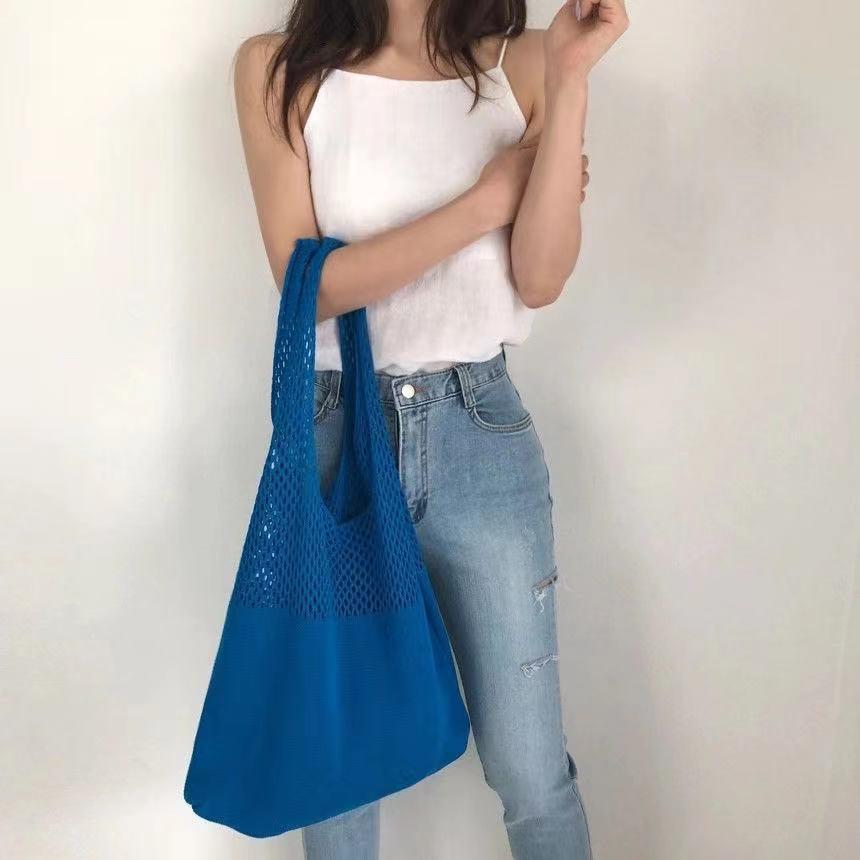 Korea Retro Hollow Knitted Bag Hollow Mesh Woven Bags Cotton Rope Knitting Women Shoulder Bags Female Woven Bag