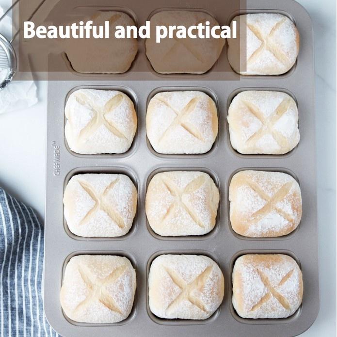 Carbon Steel 12 Cavity Muffin Pan Non-Stick Bakeware Square Pan Mould for Brownie 12 Hole Baking Tray Cupcake