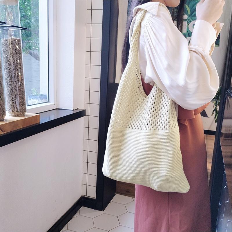 Korea Retro Hollow Knitted Bag Hollow Mesh Woven Bags Cotton Rope Knitting Women Shoulder Bags Female Woven Bag