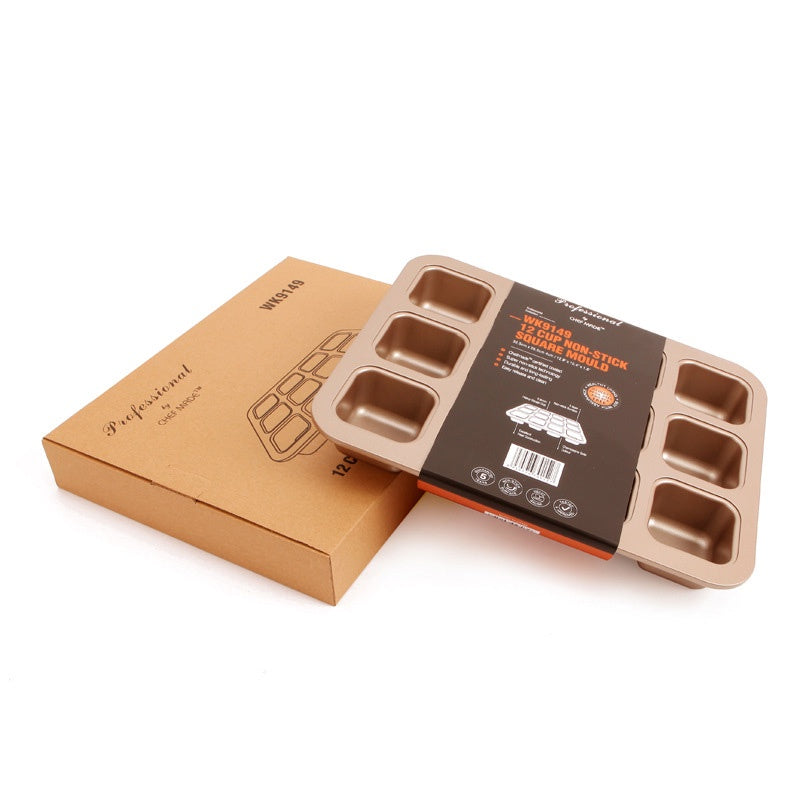 Carbon Steel 12 Cavity Muffin Pan Non-Stick Bakeware Square Pan Mould for Brownie 12 Hole Baking Tray Cupcake