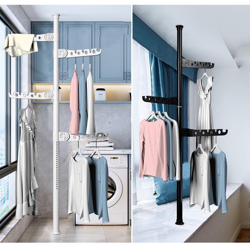 Rumahhome Adjustable Clothes Drying Rack Floor To Ceiling Tension Pole Hanger Stand Bedroom Telescopic Coat Hanger