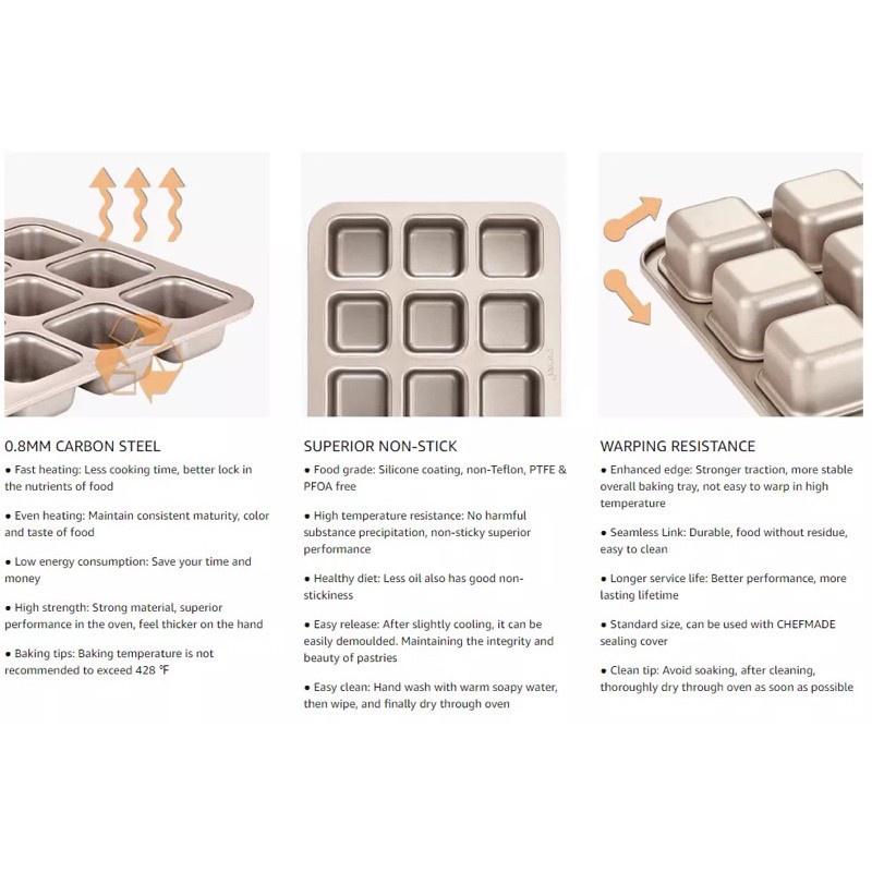 Carbon Steel 12 Cavity Muffin Pan Non-Stick Bakeware Square Pan Mould for Brownie 12 Hole Baking Tray Cupcake