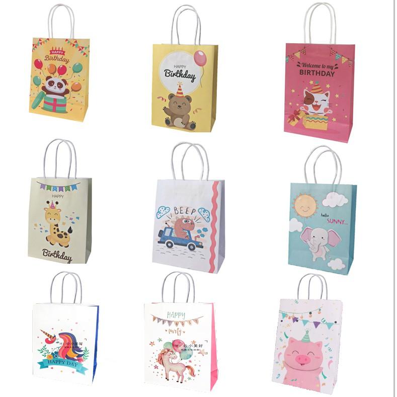 5/10pcs Cartoon Gift Tote Bags Cute Candy Birthday Party Kids Gift Wrap Various Color Design Paper Bags