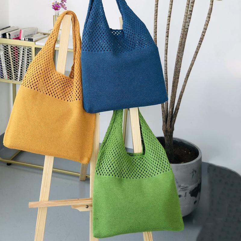 Korea Retro Hollow Knitted Bag Hollow Mesh Woven Bags Cotton Rope Knitting Women Shoulder Bags Female Woven Bag