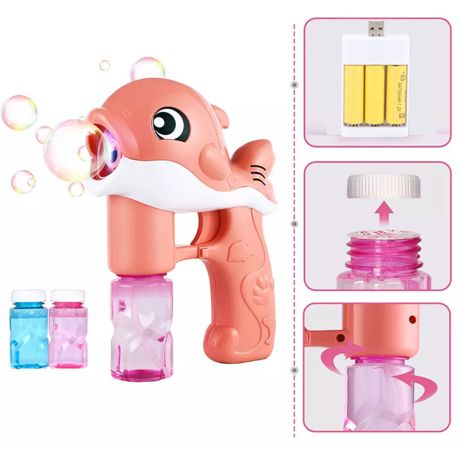 Kid's Bubble Machine Set Automatic Blowing Bubble Gun Toy with LED Light Music