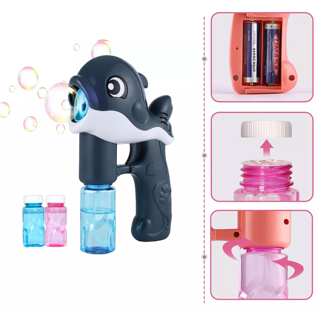 Kid's Bubble Machine Set Automatic Blowing Bubble Gun Toy with LED Light Music