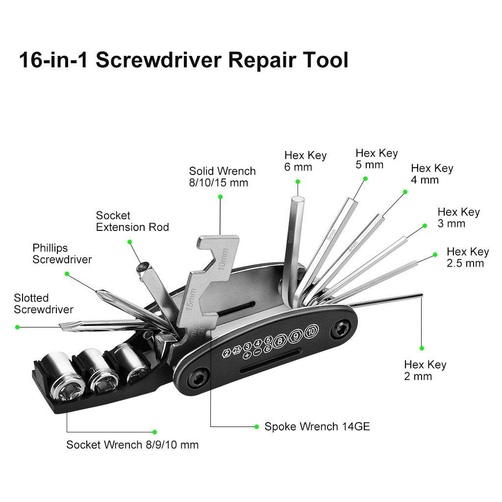 (Reday Stock) Rumahhome_16 in 1 multifunctional bicycle repair tool set