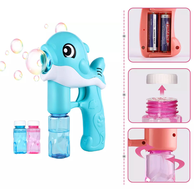 Kid's Bubble Machine Set Automatic Blowing Bubble Gun Toy with LED Light Music
