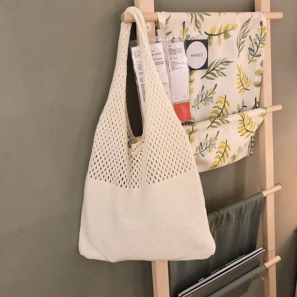 Korea Retro Hollow Knitted Bag Hollow Mesh Woven Bags Cotton Rope Knitting Women Shoulder Bags Female Woven Bag