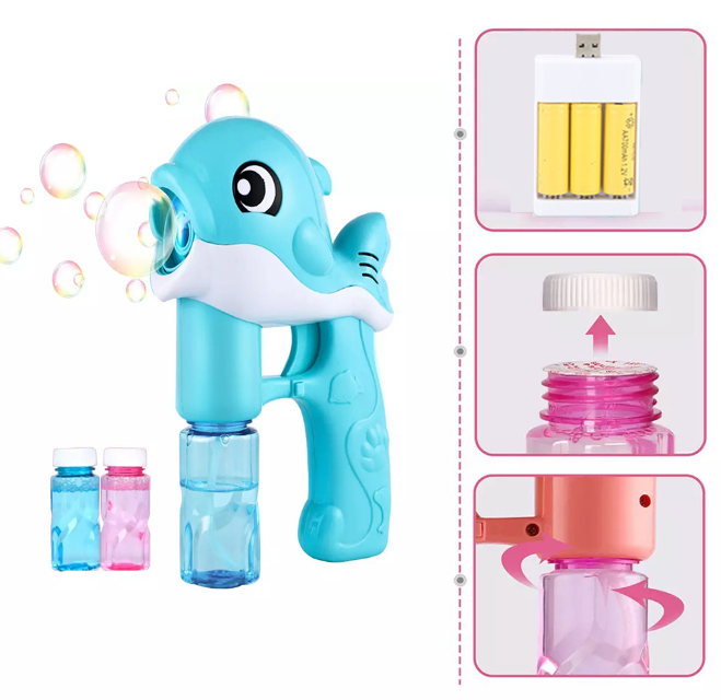 Kid's Bubble Machine Set Automatic Blowing Bubble Gun Toy with LED Light Music