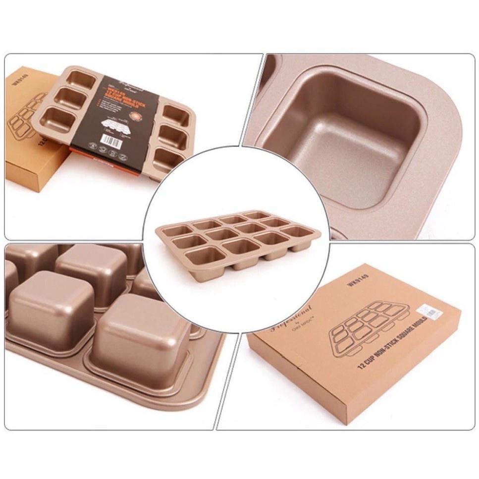 Carbon Steel 12 Cavity Muffin Pan Non-Stick Bakeware Square Pan Mould for Brownie 12 Hole Baking Tray Cupcake