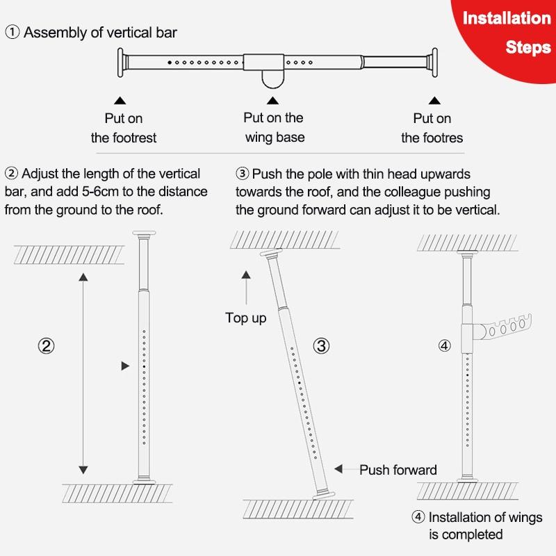 Rumahhome Adjustable Clothes Drying Rack Floor To Ceiling Tension Pole Hanger Stand Bedroom Telescopic Coat Hanger