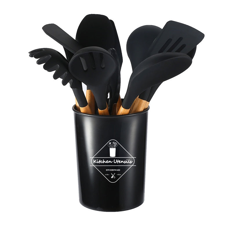 (SG Stock)Rumahhome11 PCS Cooking Utensils Set Non-Stick Spatula Shovel Wooden Handle Kitchenware with Storage