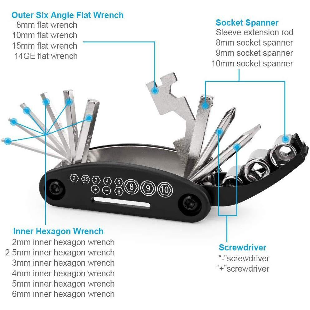 (Reday Stock) Rumahhome_16 in 1 multifunctional bicycle repair tool set