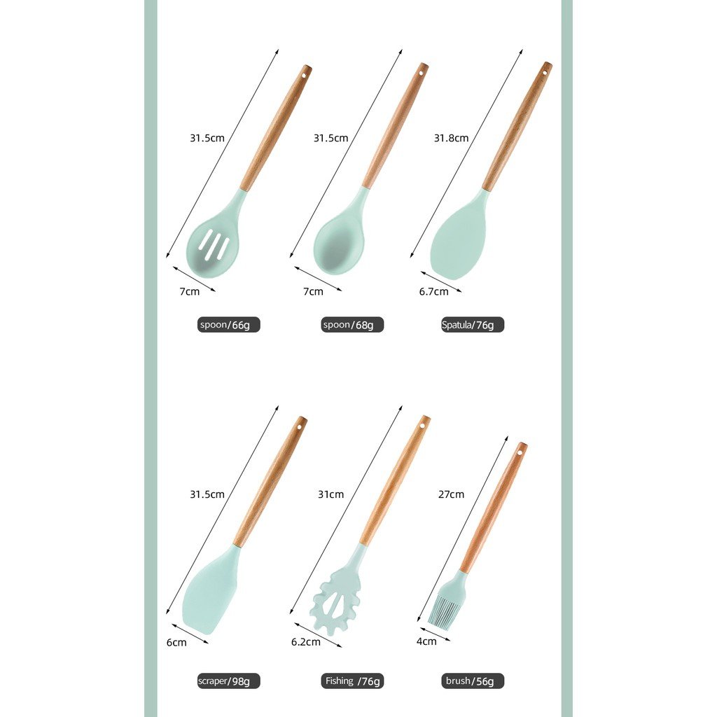 (SG Stock)Rumahhome11 PCS Cooking Utensils Set Non-Stick Spatula Shovel Wooden Handle Kitchenware with Storage