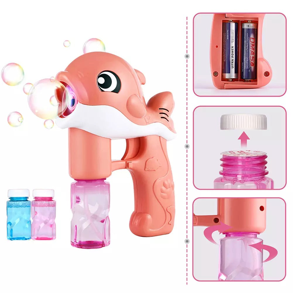 Kid's Bubble Machine Set Automatic Blowing Bubble Gun Toy with LED Light Music