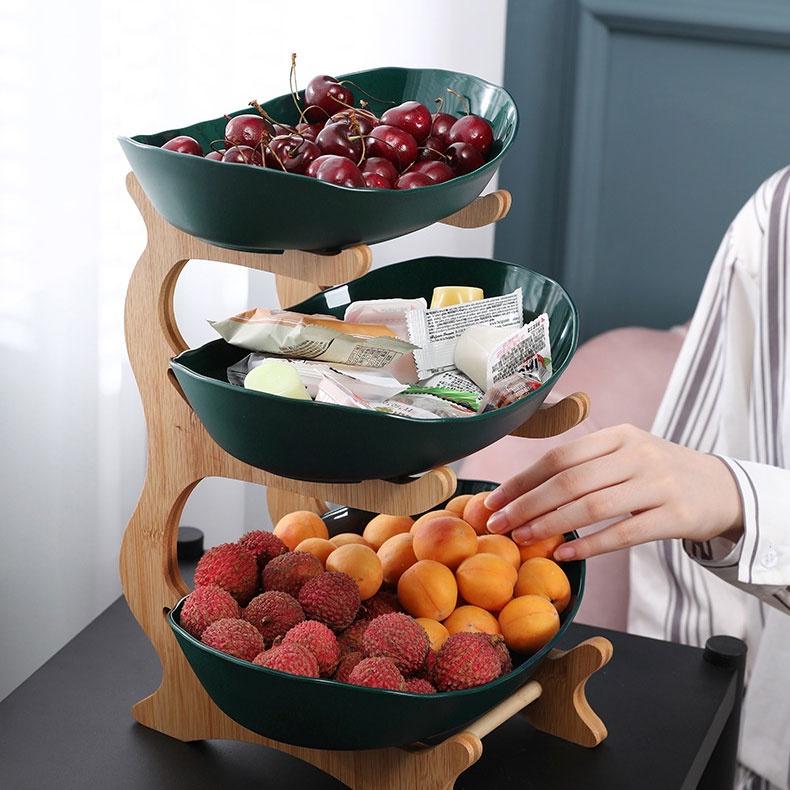(SG Stock)Rumahhome Multi-layer storage fruit tray/plate snack tray Wooden European style storage tray
