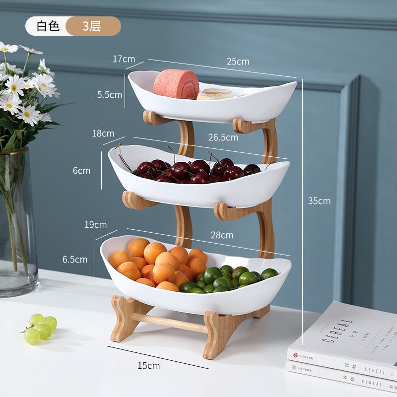 (SG Stock)Rumahhome Multi-layer storage fruit tray/plate snack tray Wooden European style storage tray