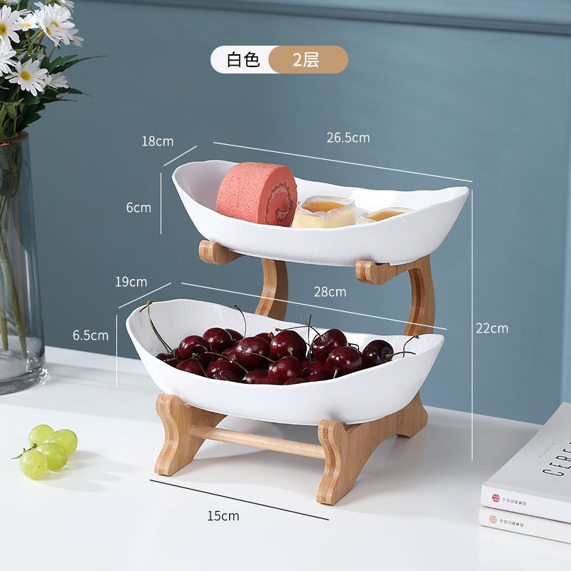(SG Stock)Rumahhome Multi-layer storage fruit tray/plate snack tray Wooden European style storage tray