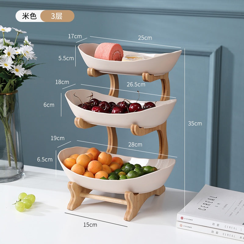 (SG Stock)Rumahhome Multi-layer storage fruit tray/plate snack tray Wooden European style storage tray
