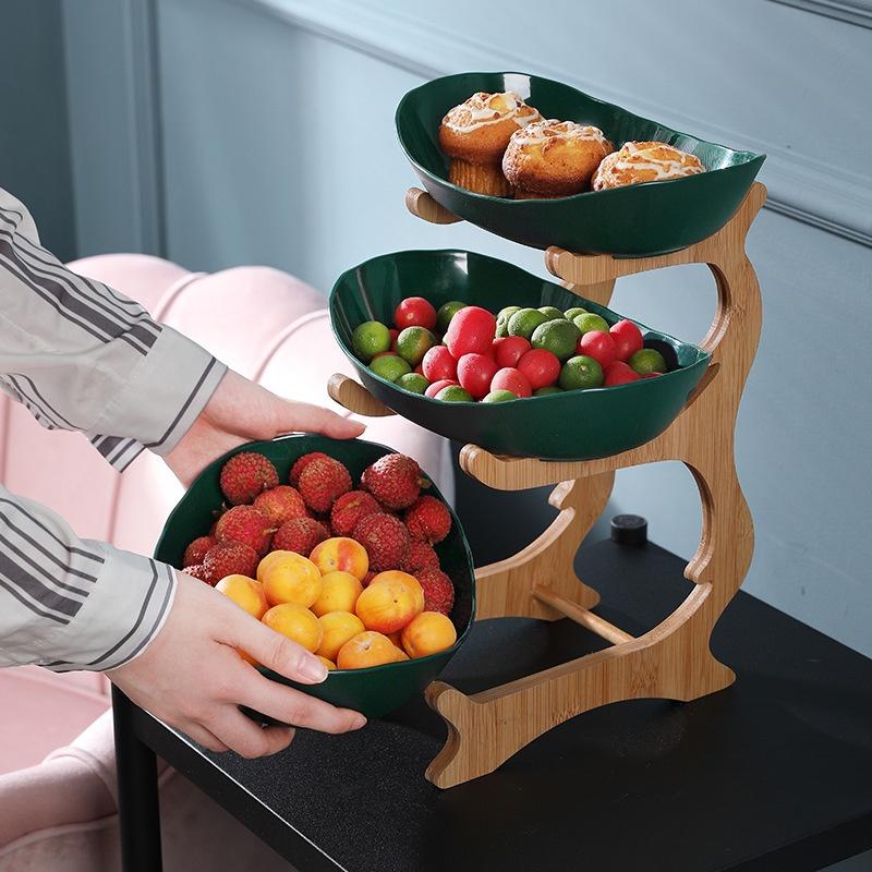 (SG Stock)Rumahhome Multi-layer storage fruit tray/plate snack tray Wooden European style storage tray