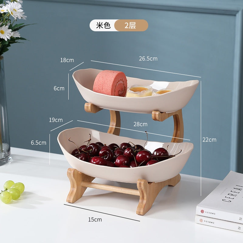 (SG Stock)Rumahhome Multi-layer storage fruit tray/plate snack tray Wooden European style storage tray