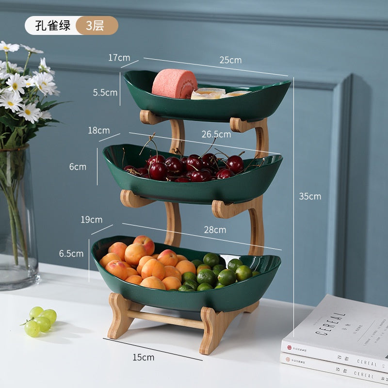 (SG Stock)Rumahhome Multi-layer storage fruit tray/plate snack tray Wooden European style storage tray
