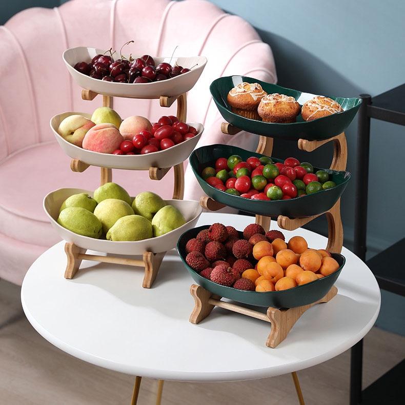 (SG Stock)Rumahhome Multi-layer storage fruit tray/plate snack tray Wooden European style storage tray