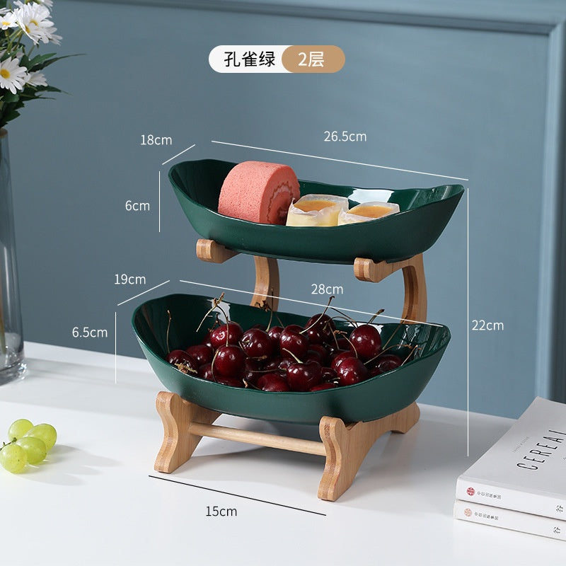 (SG Stock)Rumahhome Multi-layer storage fruit tray/plate snack tray Wooden European style storage tray