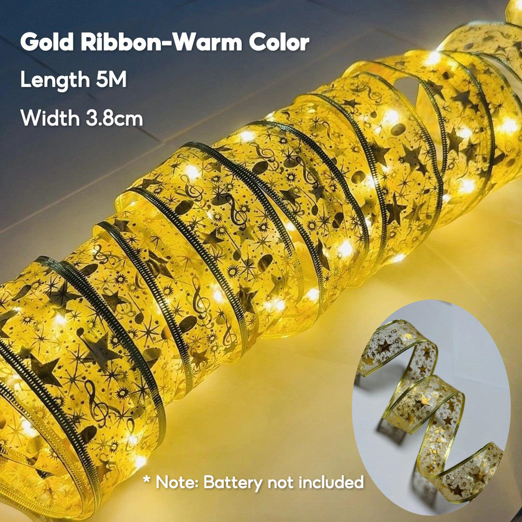 Christmas Fairy LED Lights 2M/5M Colorful Ribbon String Lights Hanging Lamp Bouquet/Gift Box Decorationsa