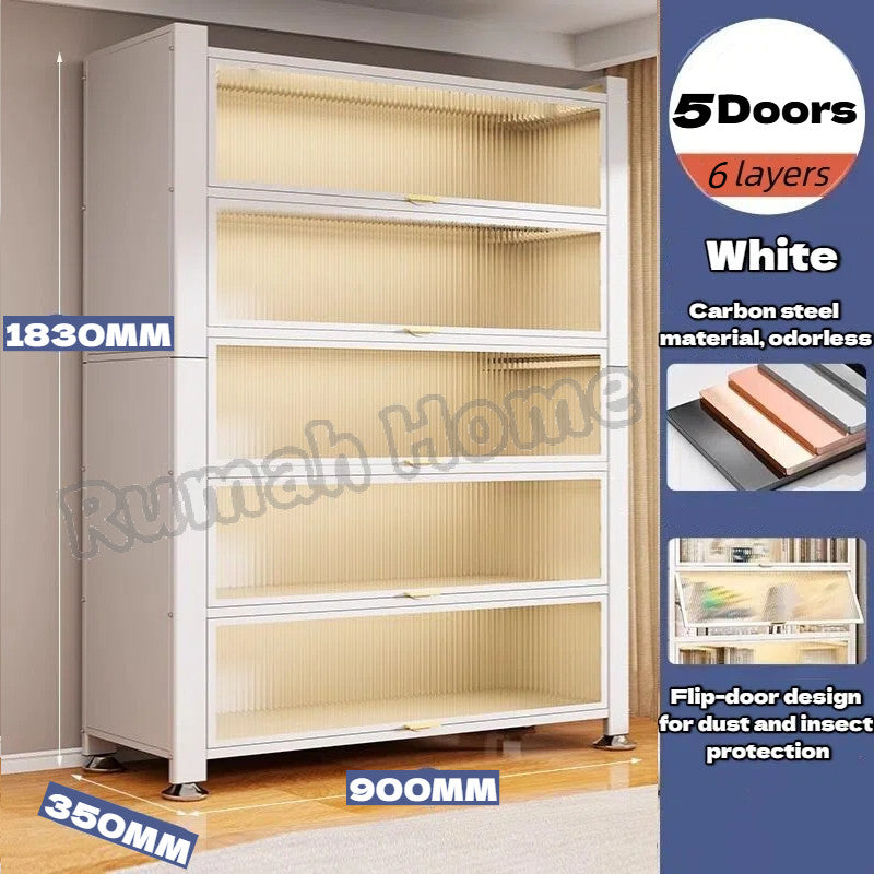 Multi-layer Storage Cabinet with Doors | Dustproof Book Shelf for Kitchen Living Room Bedroom Organiser Rack
