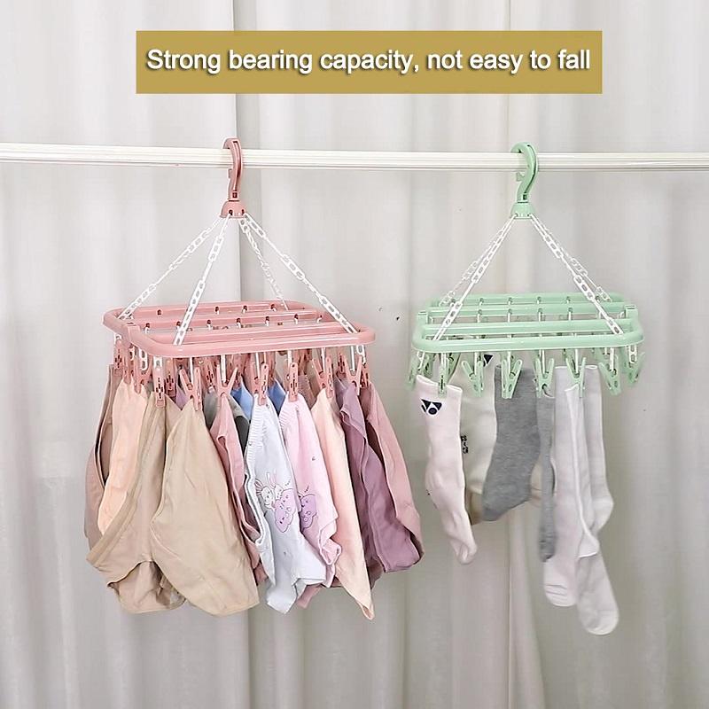 Rumahhome 32 Peg Foldable Clip Hangers Underwear Hanger with Clips Plastic Laundry Clip /Hanger for Socks Lingerie