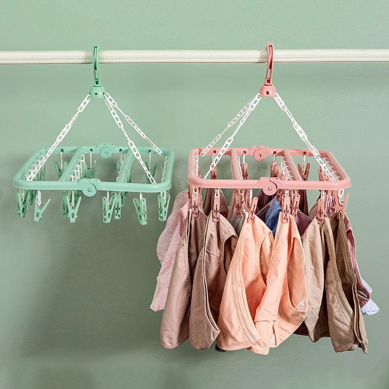 Rumahhome 32 Peg Foldable Clip Hangers Underwear Hanger with Clips Plastic Laundry Clip /Hanger for Socks Lingerie