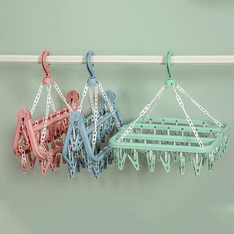 Rumahhome 32 Peg Foldable Clip Hangers Underwear Hanger with Clips Plastic Laundry Clip /Hanger for Socks Lingerie