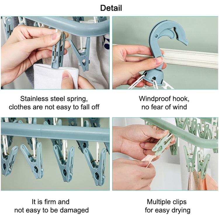 Rumahhome 32 Peg Foldable Clip Hangers Underwear Hanger with Clips Plastic Laundry Clip /Hanger for Socks Lingerie