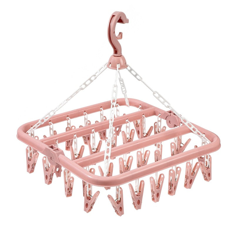 Rumahhome 32 Peg Foldable Clip Hangers Underwear Hanger with Clips Plastic Laundry Clip /Hanger for Socks Lingerie