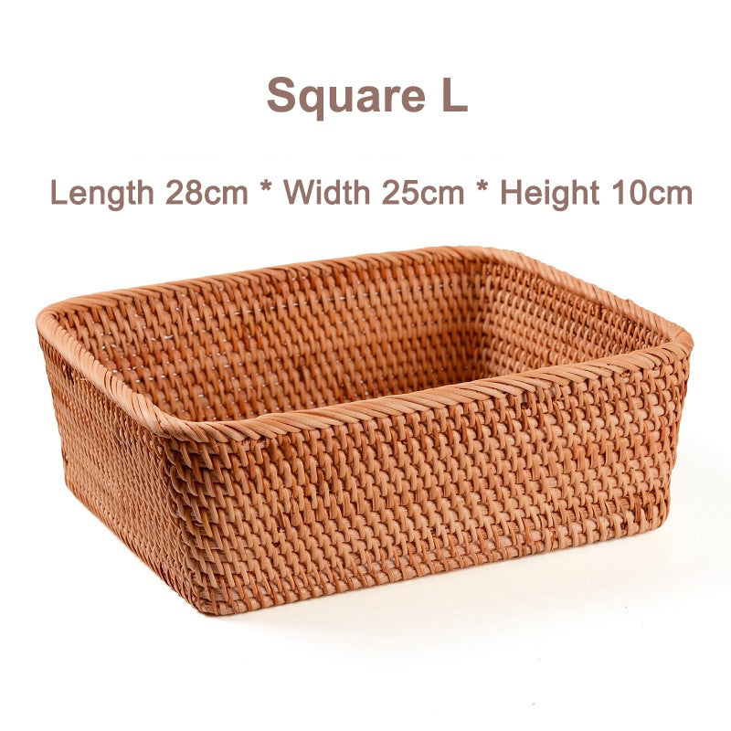 Rumahhome Hand-Woven Rattan Basket Fruit Container Makeup Storage Bread Box Kitchen Bathroom Storage Baskets