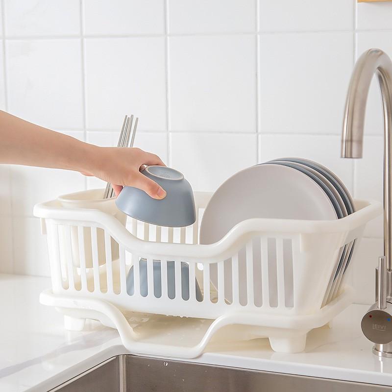 [SG Ready Stock]RumahhomeDish Rack with Front/Side Drainer Dish Drainer Drying Rack Kitchen Rack Tableware Dish Storage