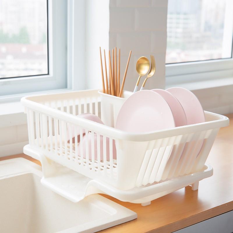 [SG Ready Stock]RumahhomeDish Rack with Front/Side Drainer Dish Drainer Drying Rack Kitchen Rack Tableware Dish Storage