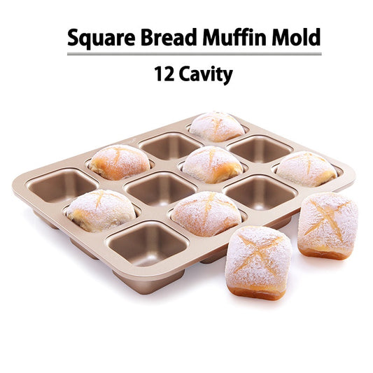 Carbon Steel 12 Cavity Muffin Pan Non-Stick Bakeware Square Pan Mould for Brownie 12 Hole Baking Tray Cupcake